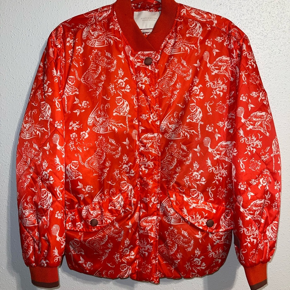 Scotch & Soda Red Jacket with White Floral Design